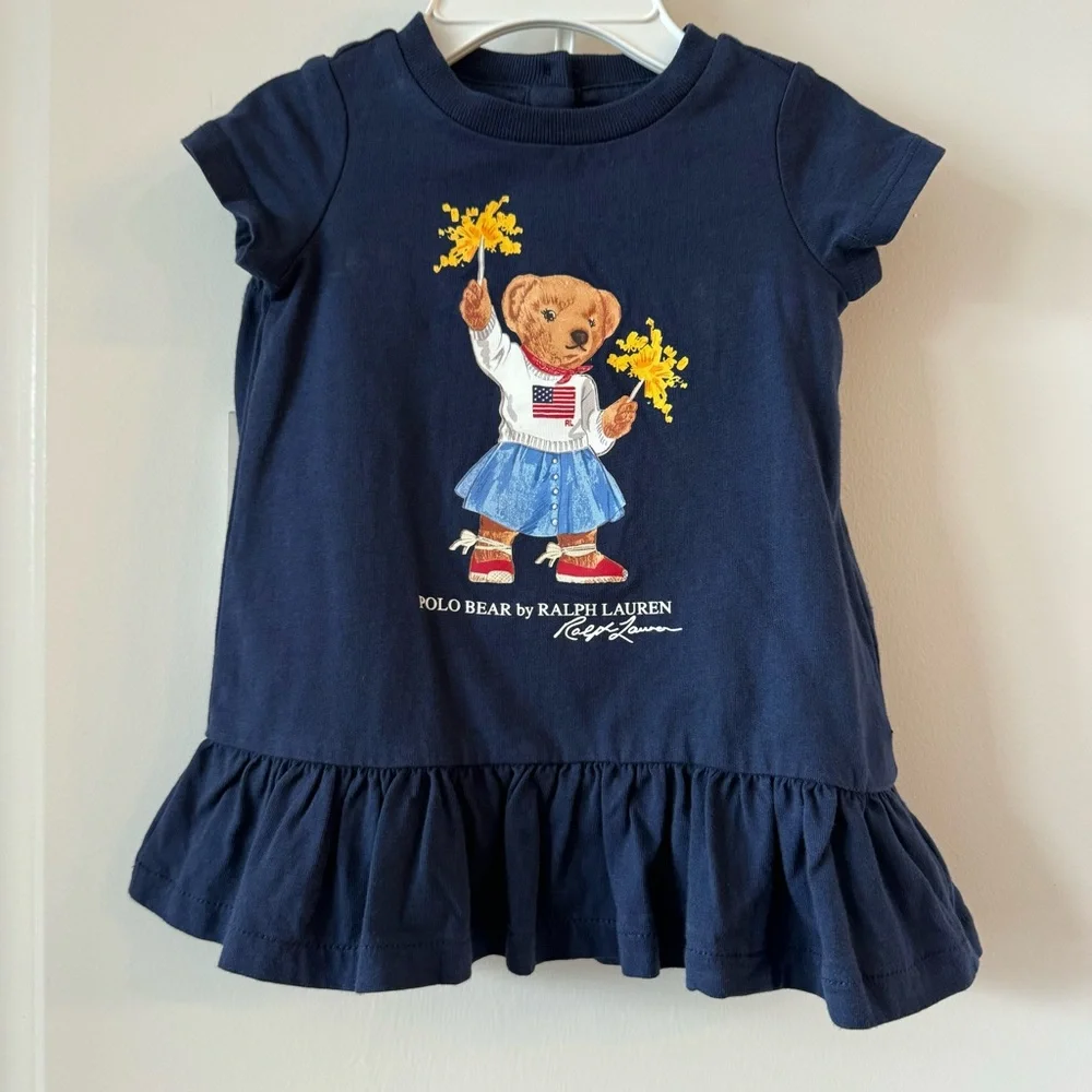 NWT Ralph Lauren Baby Polo Bear Tee Dress & Bloomer Set